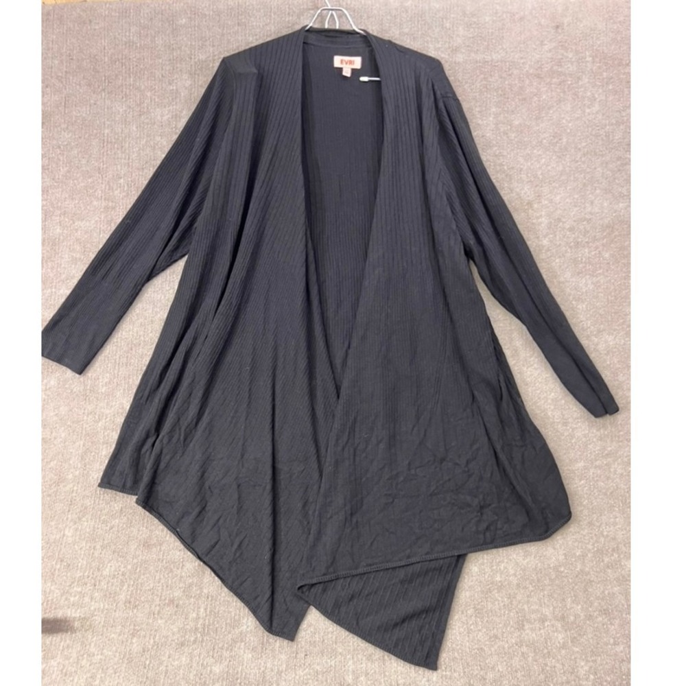 EVRI Women 3X Cardigan Ribbed Knit Open Front Long Sleeve Drape Plus Sweater